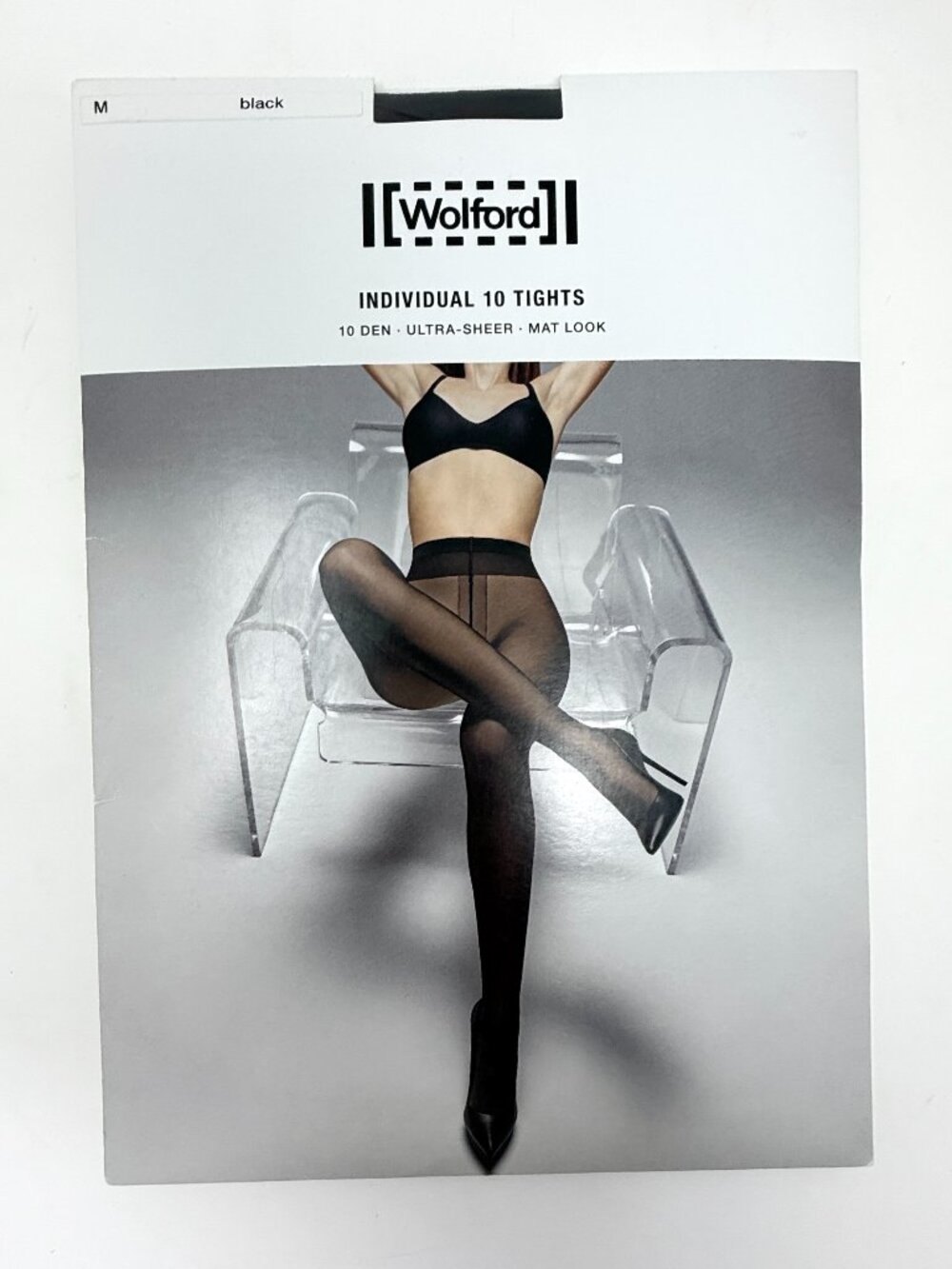 Wolford Individual 10 Tights Black Women's M Ultra Sheer 10 Denier Pantyhose NIP